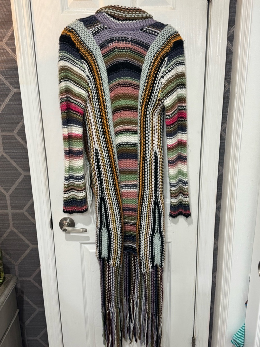 *RARE* Free People Tparty Technicolor Multicolor Knit Long Cardigan w/ fringe - Picture 14 of 14